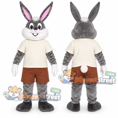Gray Rabbit Mascot Costume with Cream Shirt Gray Rabbit Mascot Costume with Cream Shirt