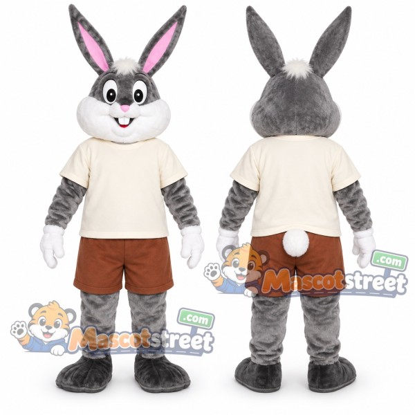 Gray Rabbit Mascot Costume with Cream Shirt