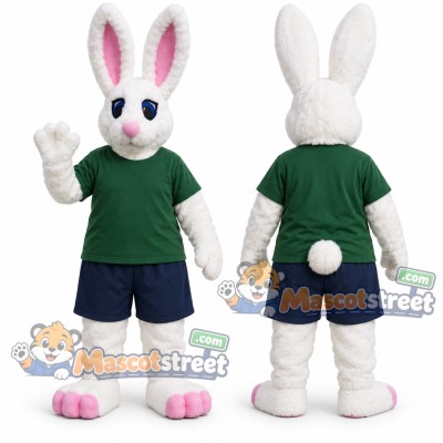 White Rabbit Mascot Costume with Green Shirt