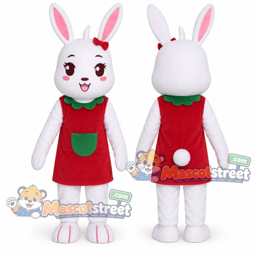 White Rabbit Mascot Costume with Red Dress White Rabbit Mascot Costume with Red Dress