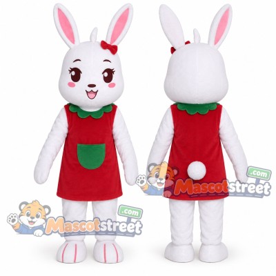 White Rabbit Mascot Costume with Red Dress White Rabbit Mascot Costume with Red Dress