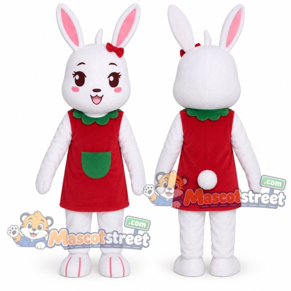 White Rabbit Mascot Costume with Red Dress
