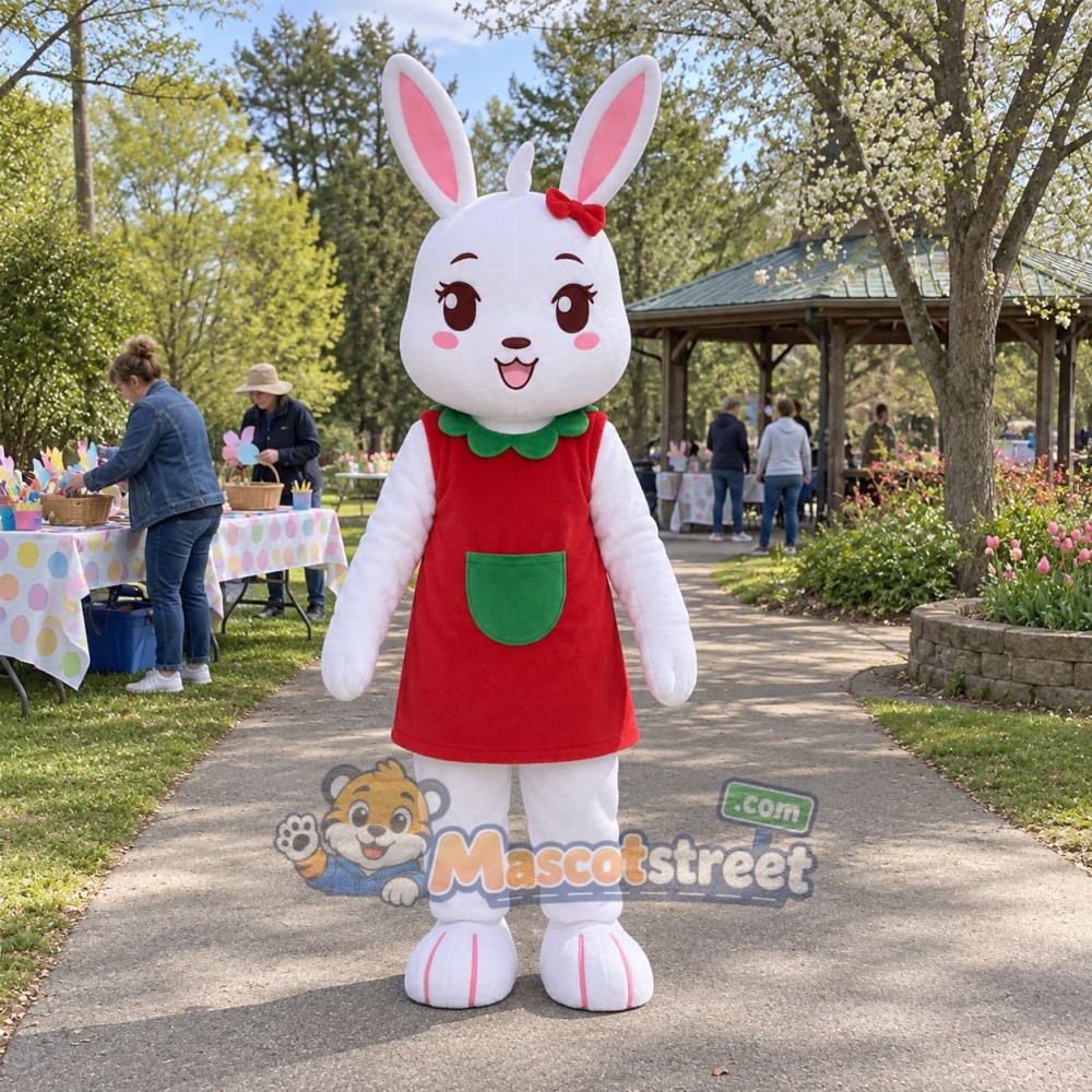 White Rabbit Mascot Costume with Red Dress White Rabbit Mascot Costume with Red Dress