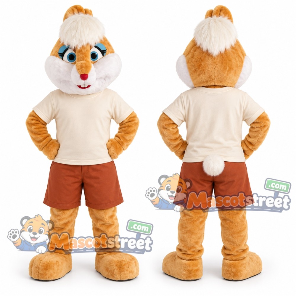 Tan Rabbit Mascot Costume with Cream Shirt Tan Rabbit Mascot Costume with Cream Shirt