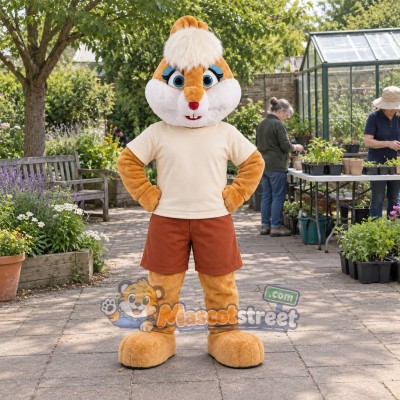 Tan Rabbit Mascot Costume with Cream Shirt Tan Rabbit Mascot Costume with Cream Shirt