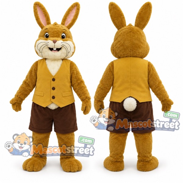 Golden Rabbit Mascot Costume with Yellow Vest