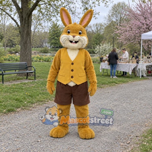 Golden Rabbit Mascot Costume with Yellow Vest
