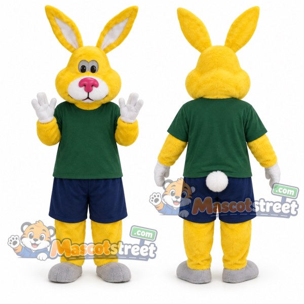 Yellow Rabbit Mascot Costume with Green Shirt