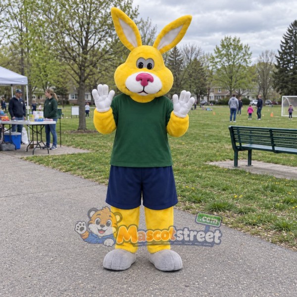 Yellow Rabbit Mascot Costume with Green Shirt