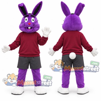 Purple Rabbit Mascot Costume with Burgundy Sweatshirt