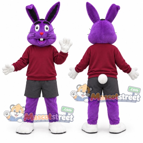 Purple Rabbit Mascot Costume with Burgundy Sweatshirt