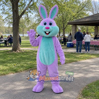 Purple and Aqua Rabbit Mascot Costume