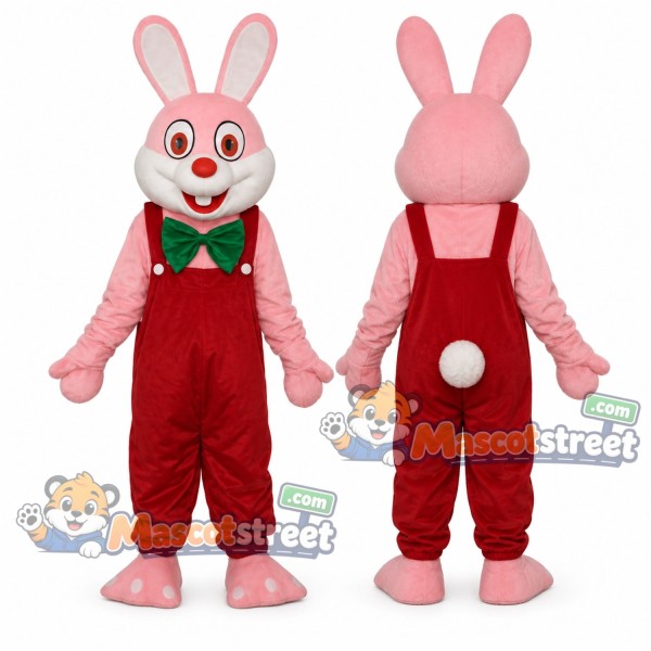 Pink Rabbit Mascot Costume with Red Overalls