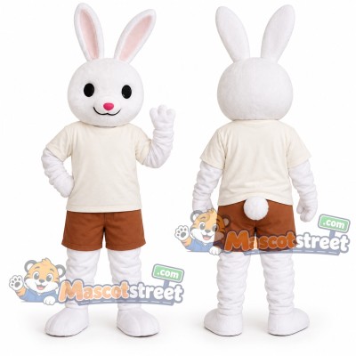 White Rabbit Mascot Costume with Cream Shirt White Rabbit Mascot Costume with Cream Shirt