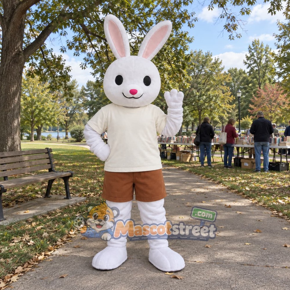 White Rabbit Mascot Costume with Cream Shirt White Rabbit Mascot Costume with Cream Shirt