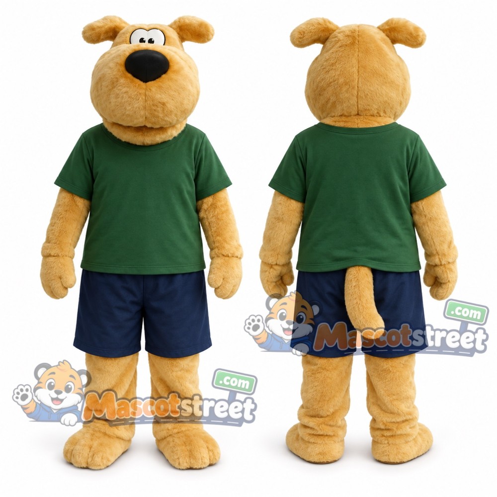 Tan Dog Mascot Costume with Green Shirt