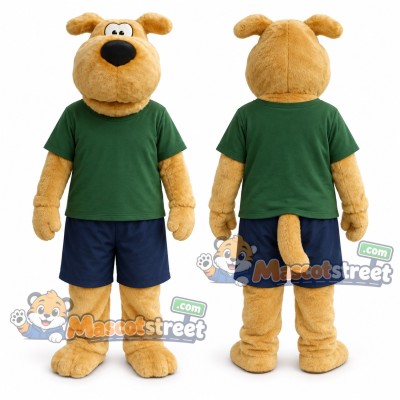 Tan Dog Mascot Costume with Green Shirt