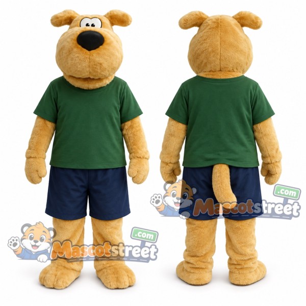 Tan Dog Mascot Costume with Green Shirt