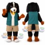 Black and Brown Dog Mascot Costume with Teal Vest