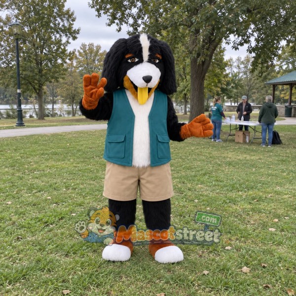 Black and Brown Dog Mascot Costume with Teal Vest