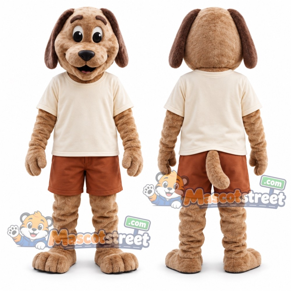 Brown Dog Mascot Costume with Cream Shirt