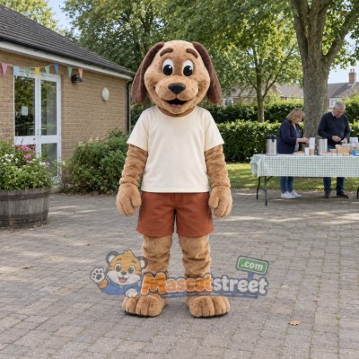 Brown Dog Mascot Costume with Cream Shirt