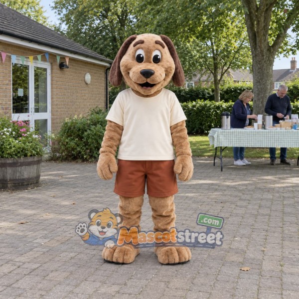 Brown Dog Mascot Costume with Cream Shirt