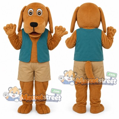Tan Dog Mascot Costume with Teal Vest Tan Dog Mascot Costume with Teal Vest