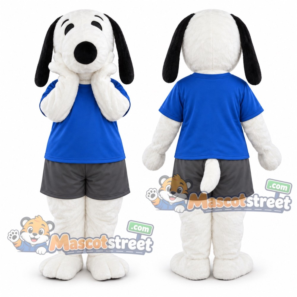White Dog Mascot Costume with Blue Shirt White Dog Mascot Costume with Blue Shirt