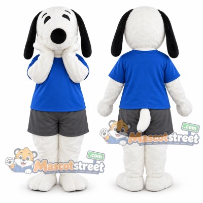 White Dog Mascot Costume with Blue Shirt White Dog Mascot Costume with Blue Shirt