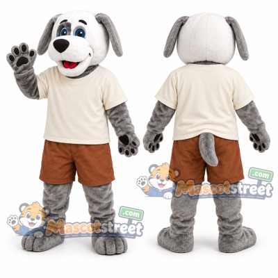 Gray and White Dog Mascot Costume with Cream Shirt