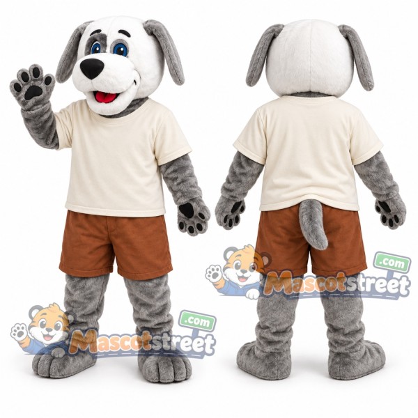 Gray and White Dog Mascot Costume with Cream Shirt
