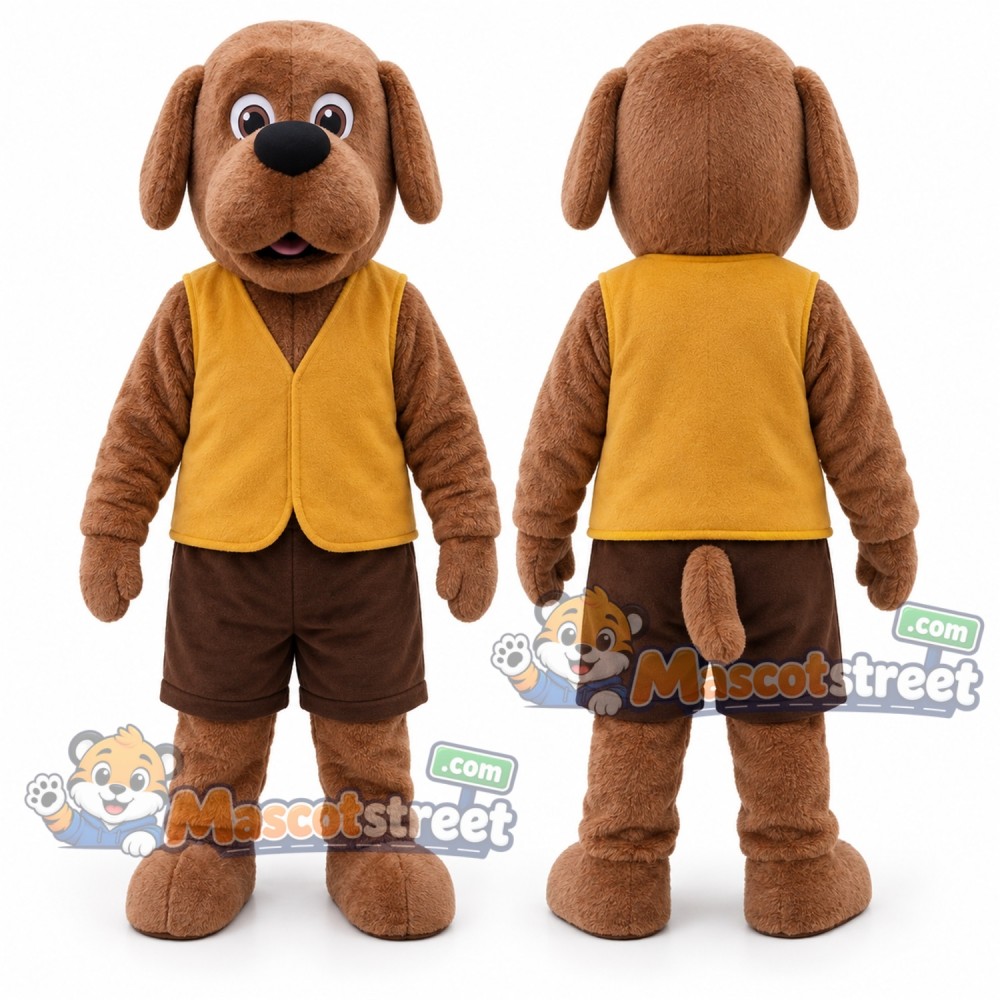 Brown Dog Mascot Costume with Yellow Vest Brown Dog Mascot Costume with Yellow Vest