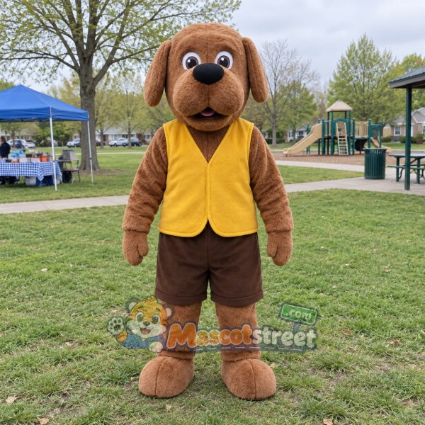 Brown Dog Mascot Costume with Yellow Vest