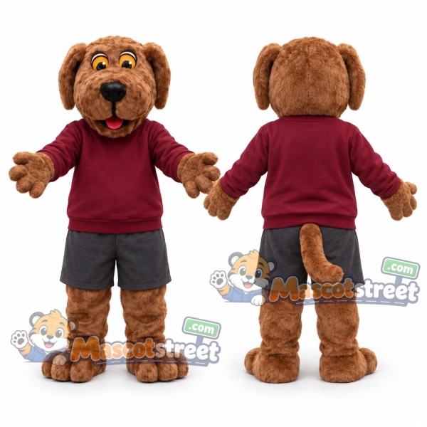 Brown Dog Mascot Costume with Burgundy Sweatshirt