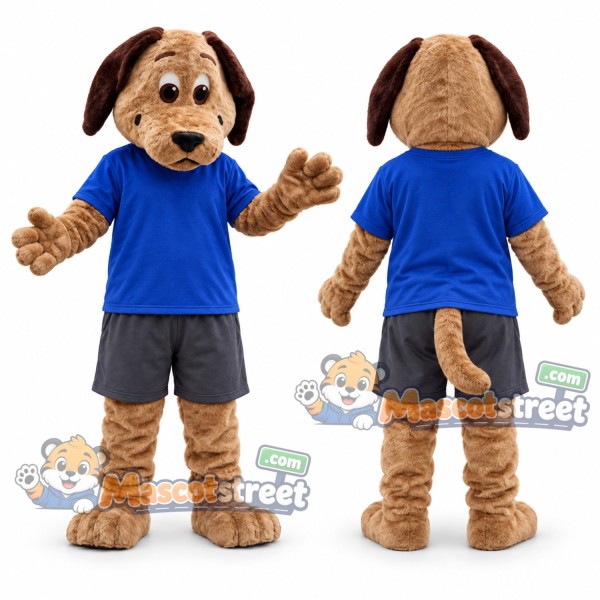 Brown Dog Mascot Costume with Blue Shirt