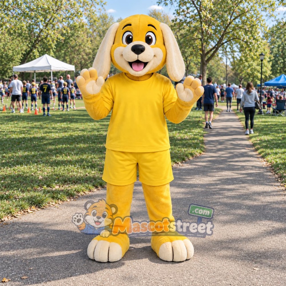 Yellow Dog Mascot Costume with Yellow Outfit