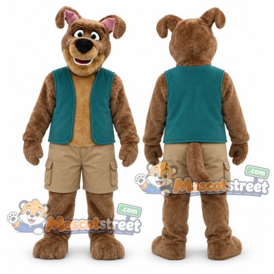 Brown Dog Mascot Costume with Teal Vest Brown Dog Mascot Costume with Teal Vest