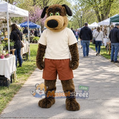 Brown Dog Mascot Costume with Cream Shirt