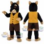 Black and Tan Doberman Mascot Costume with Yellow Vest