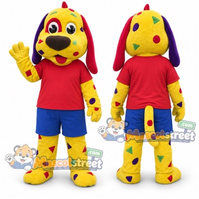 Yellow Spotted Dog Mascot Costume with Red Shirt