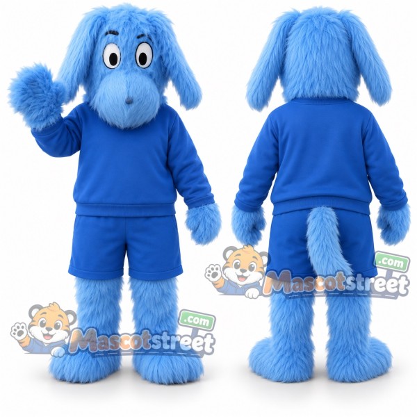 Blue Dog Mascot Costume with Blue Outfit