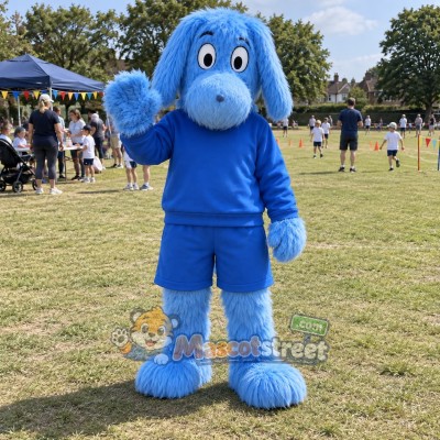 Blue Dog Mascot Costume with Blue Outfit Blue Dog Mascot Costume with Blue Outfit