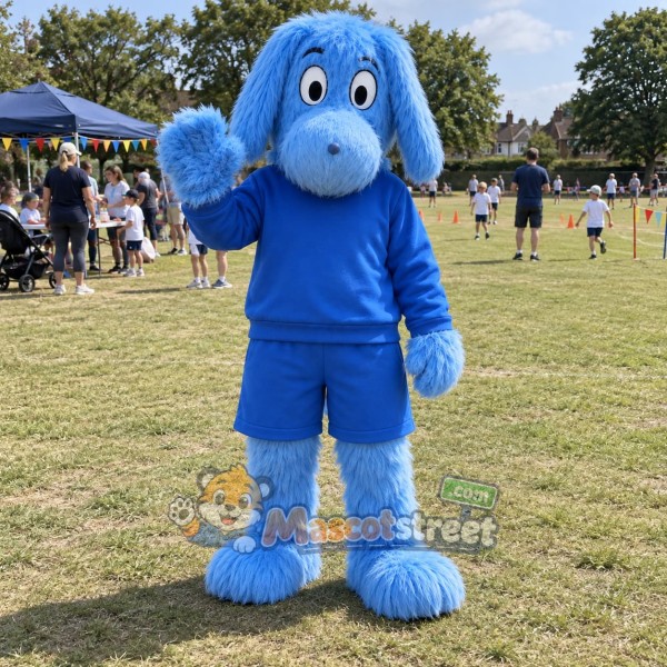 Blue Dog Mascot Costume with Blue Outfit