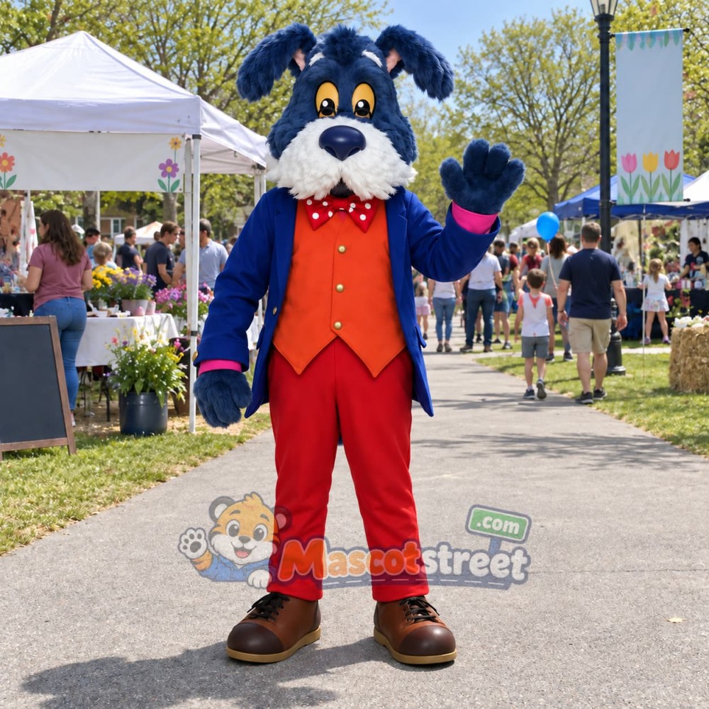 Blue Dog Mascot Costume with Blue Jacket and Red Pants Blue Dog Mascot Costume with Blue Jacket and Red Pants