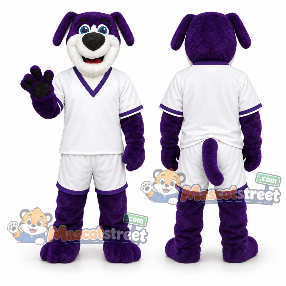 Purple Dog Mascot Costume with White Sports Uniform Purple Dog Mascot Costume with White Sports Uniform