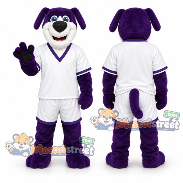 Purple Dog Mascot Costume with White Sports Uniform