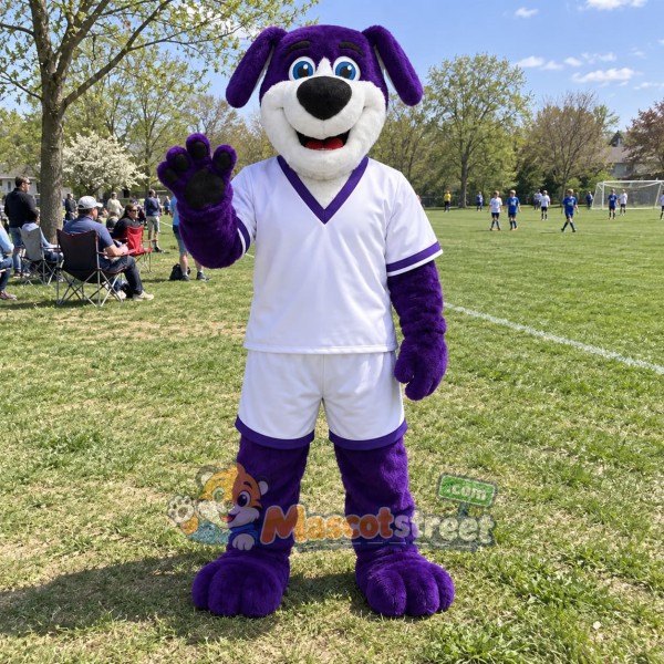 Purple Dog Mascot Costume with White Sports Uniform