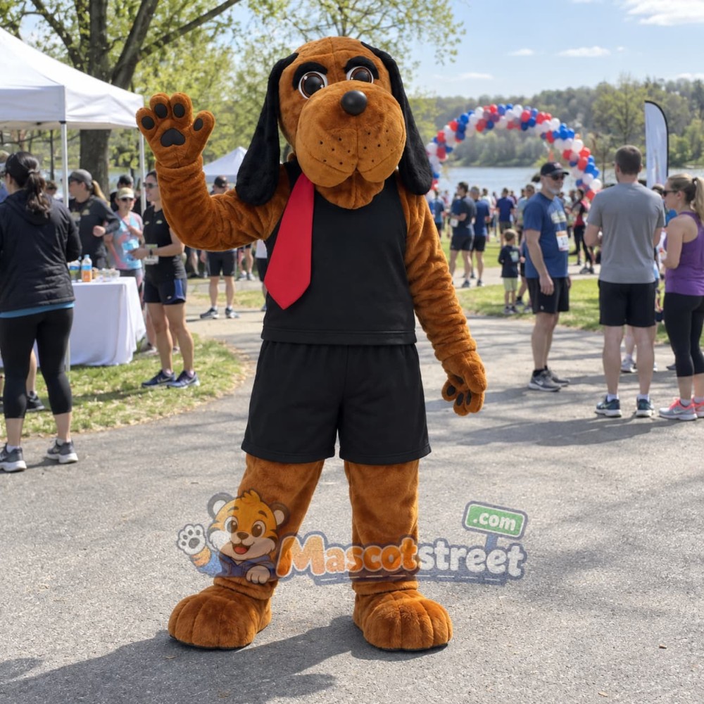 Brown Hound Mascot Costume with Black Shirt Brown Hound Mascot Costume with Black Shirt