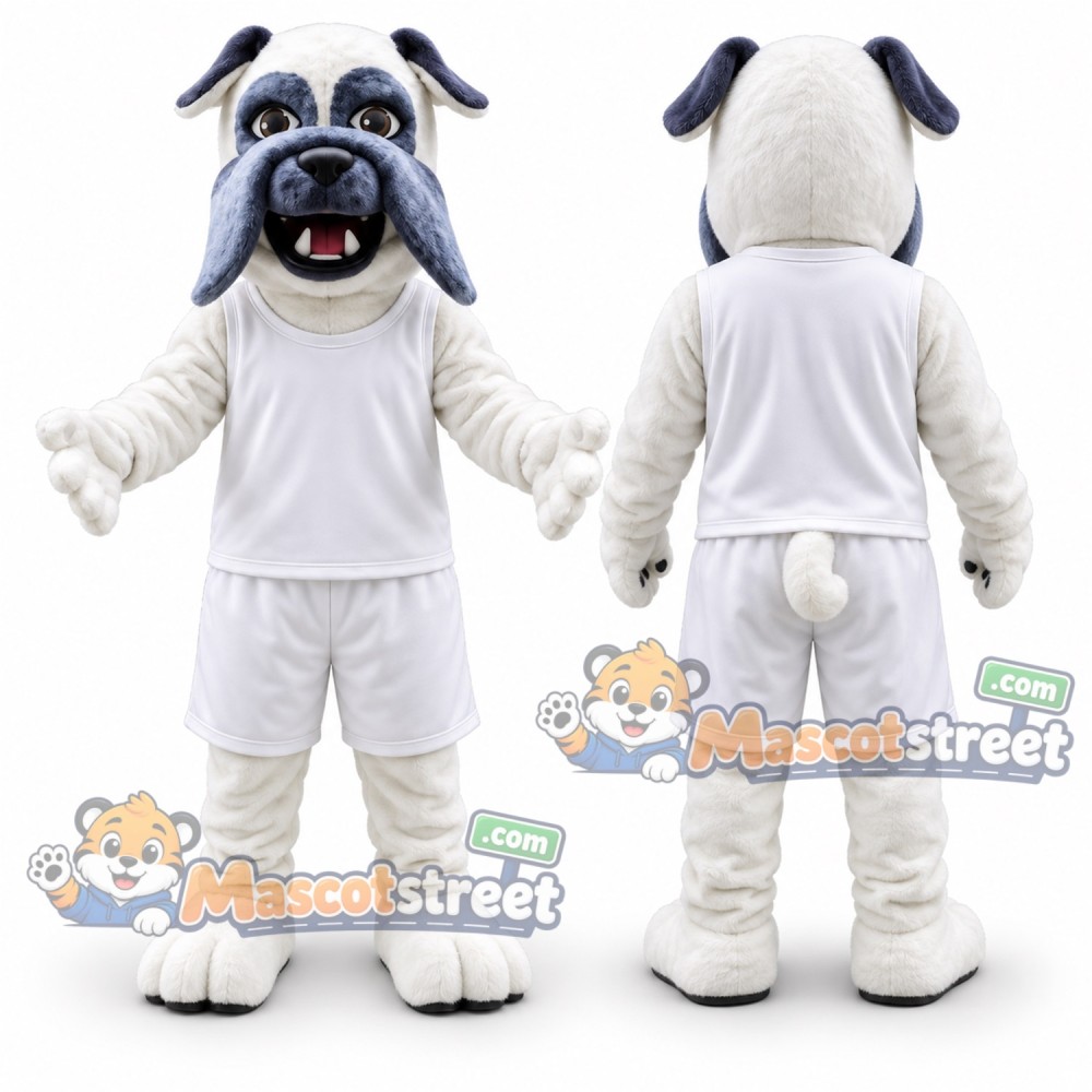 White Bulldog Mascot Costume with White Outfit White Bulldog Mascot Costume with White Outfit